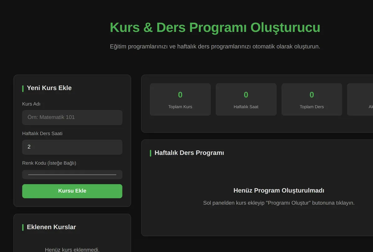 Kurs & Ders Programı Oluşturucu ekran görüntüsü
