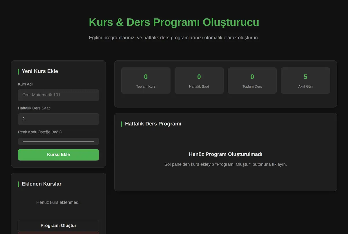 Kurs & Ders Programı Oluşturucu ekran görüntüsü 2