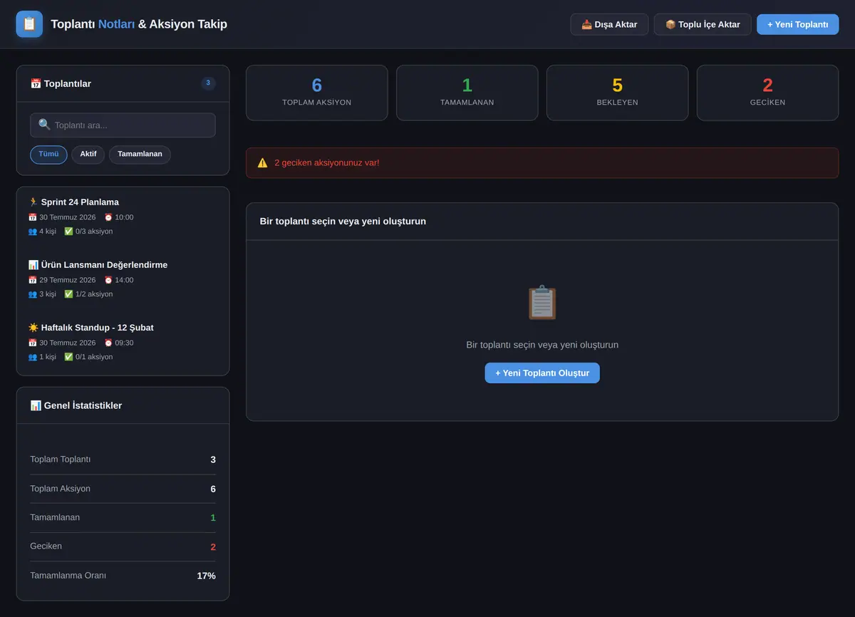 Toplantı Notları ve Aksiyon Takip Aracı ekran görüntüsü 3