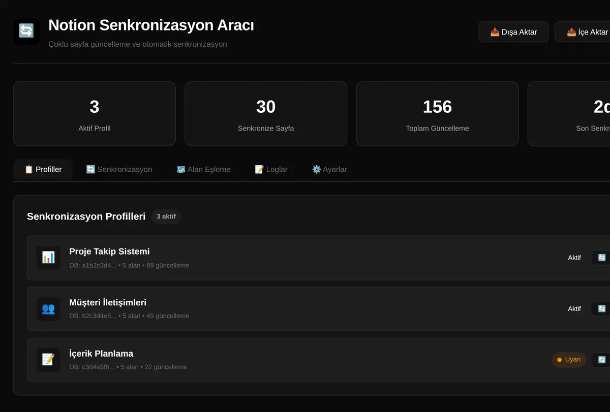 Notion Senkronizasyon Aracı ekran görüntüsü