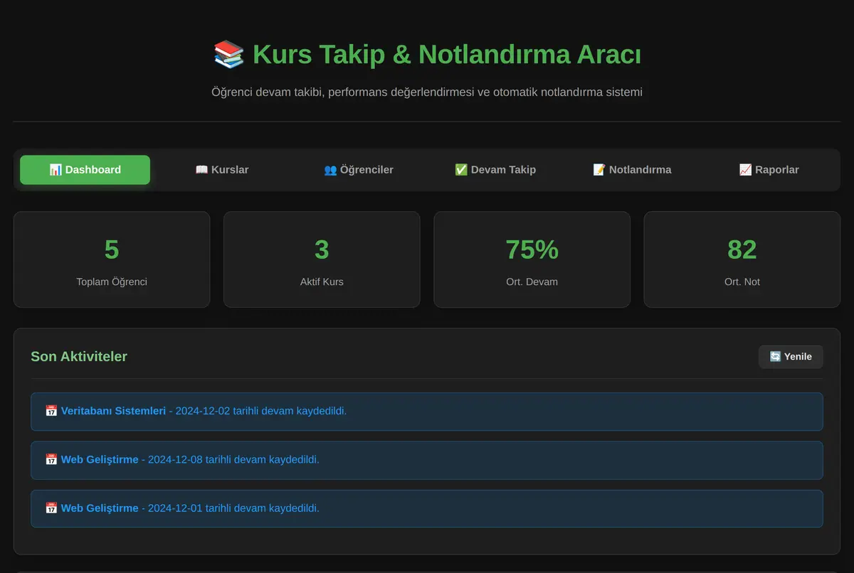 Kurs Takip & Notlandırma Aracı ekran görüntüsü 2
