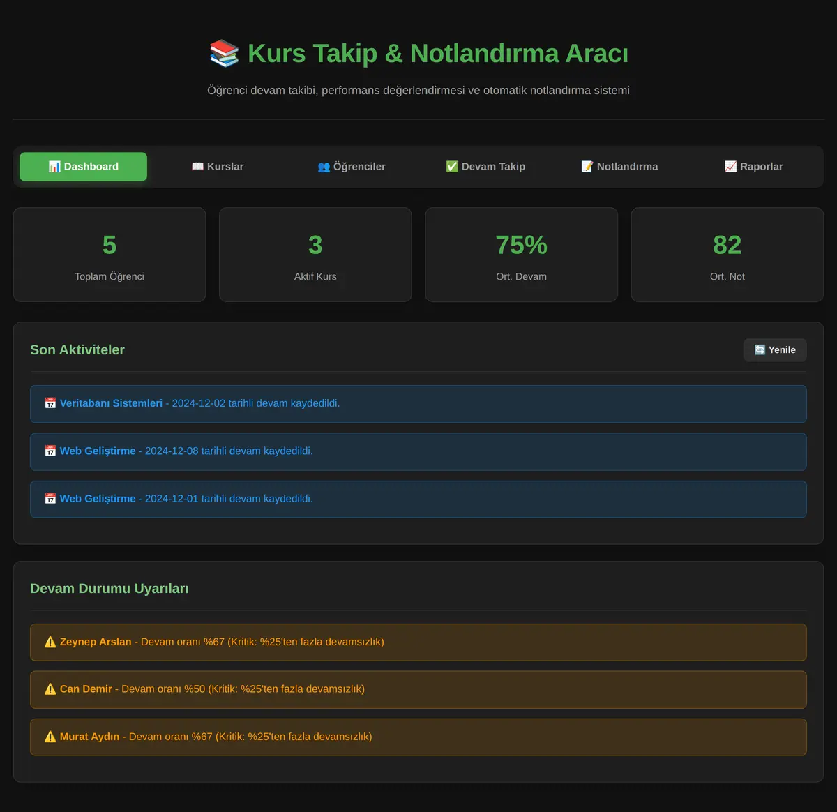 Kurs Takip & Notlandırma Aracı ekran görüntüsü 3