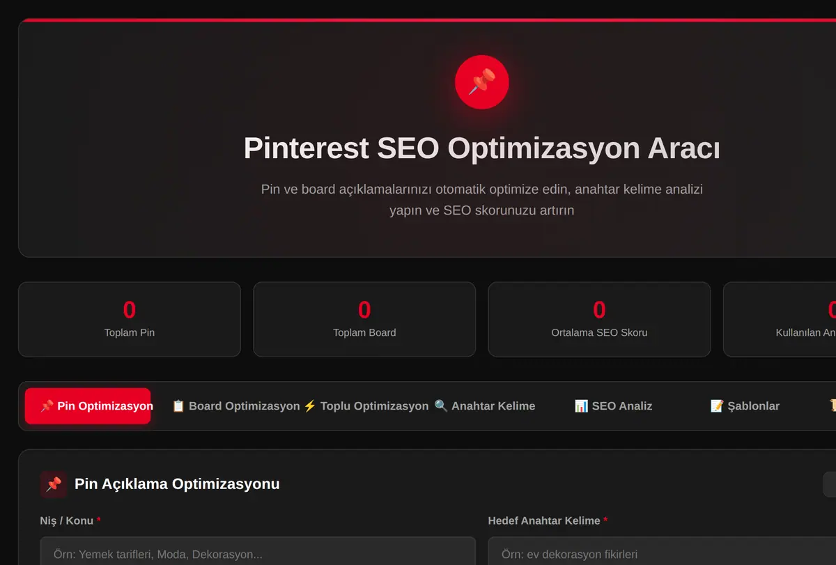 Pinterest SEO Optimizasyon Aracı ekran görüntüsü