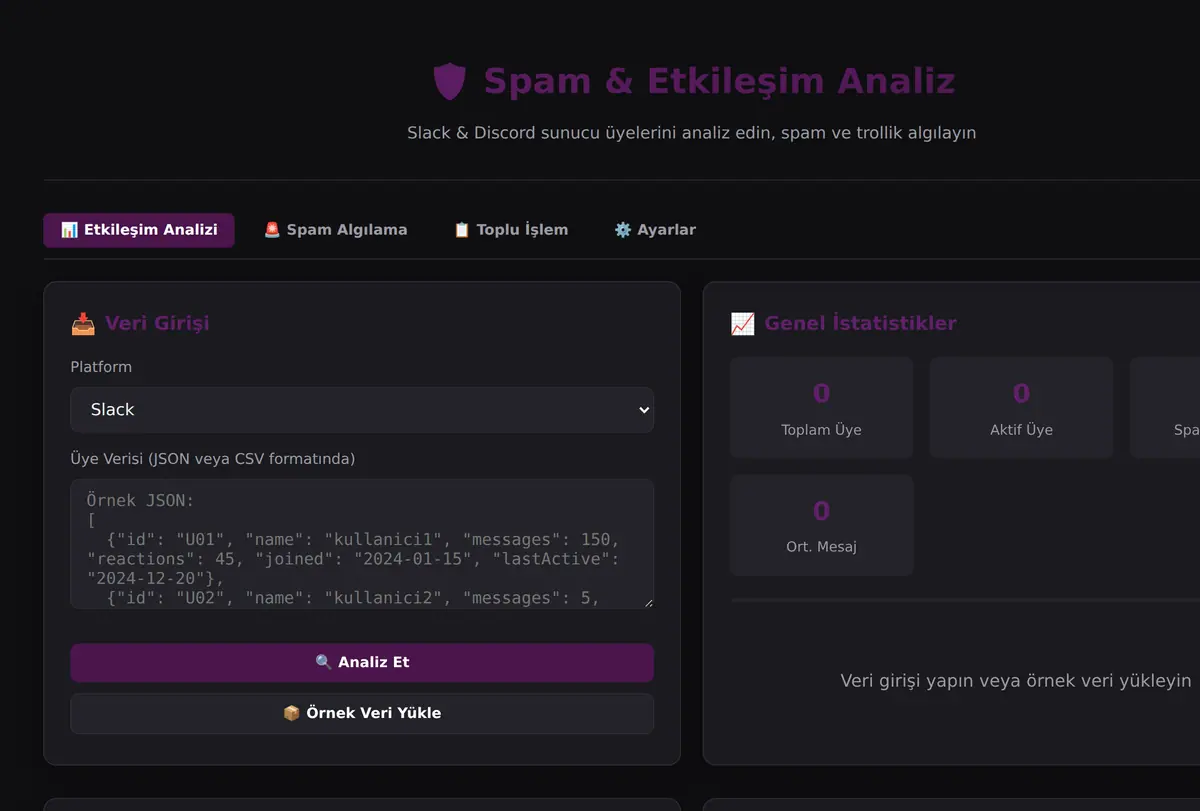 Spam & Etkileşim Analiz Aracı ekran görüntüsü