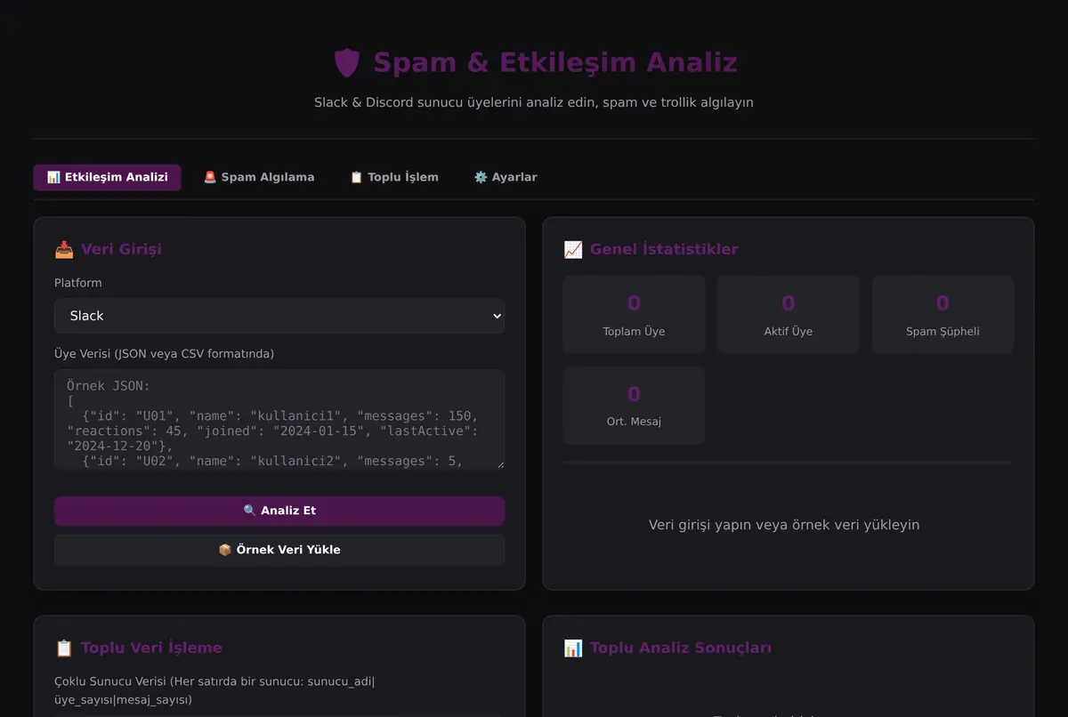 Spam & Etkileşim Analiz Aracı ekran görüntüsü 2