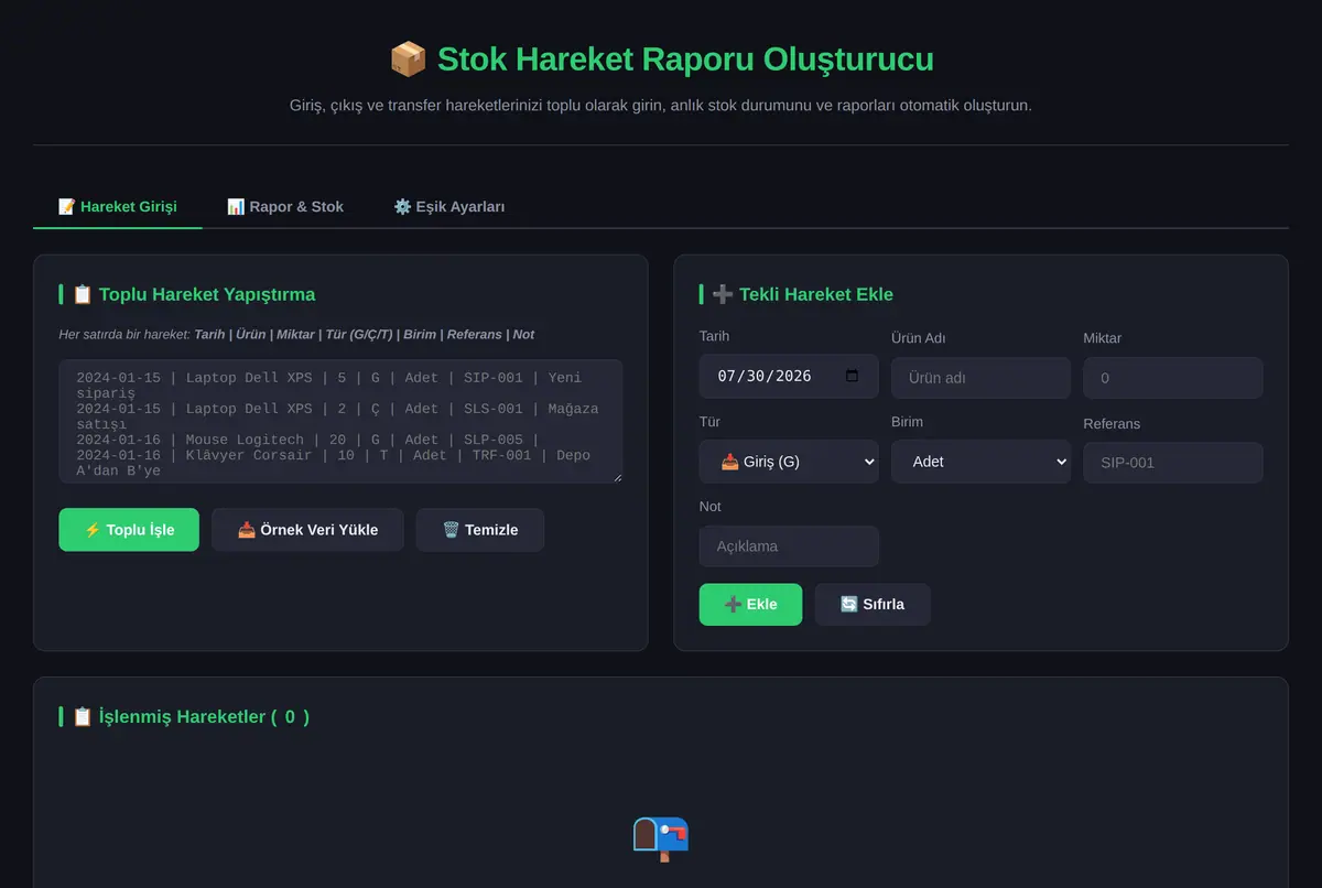 Stok Hareket Raporu Oluşturucu ekran görüntüsü 2