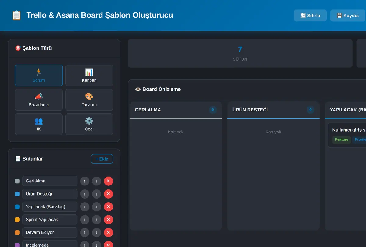 Trello & Asana Board Şablon Oluşturucu ekran görüntüsü