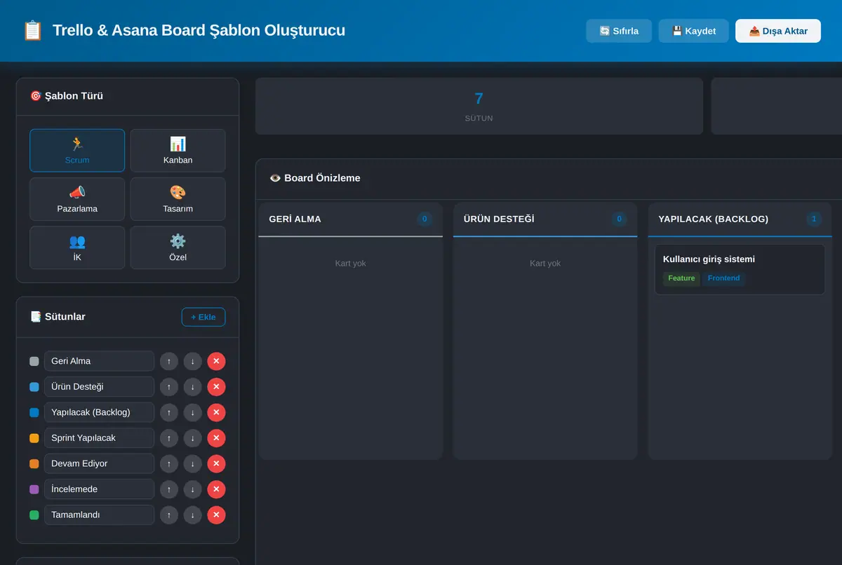 Trello & Asana Board Şablon Oluşturucu ekran görüntüsü 2