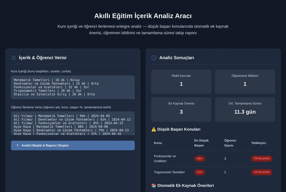 Akıllı Eğitim İçerik Analiz Aracı ekran görüntüsü 2