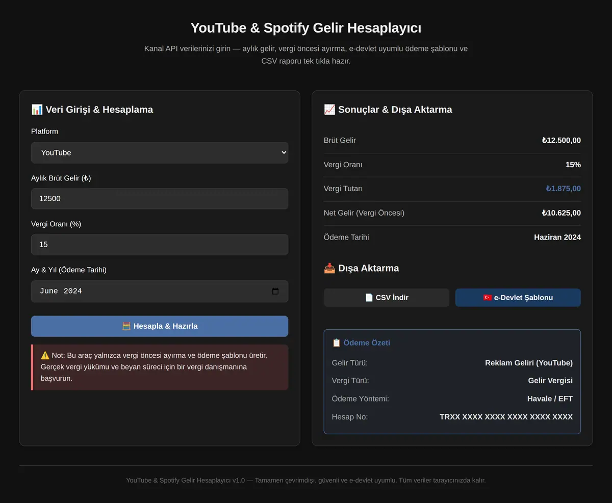 YouTube & Spotify Gelir Hesaplayıcı ekran görüntüsü 3