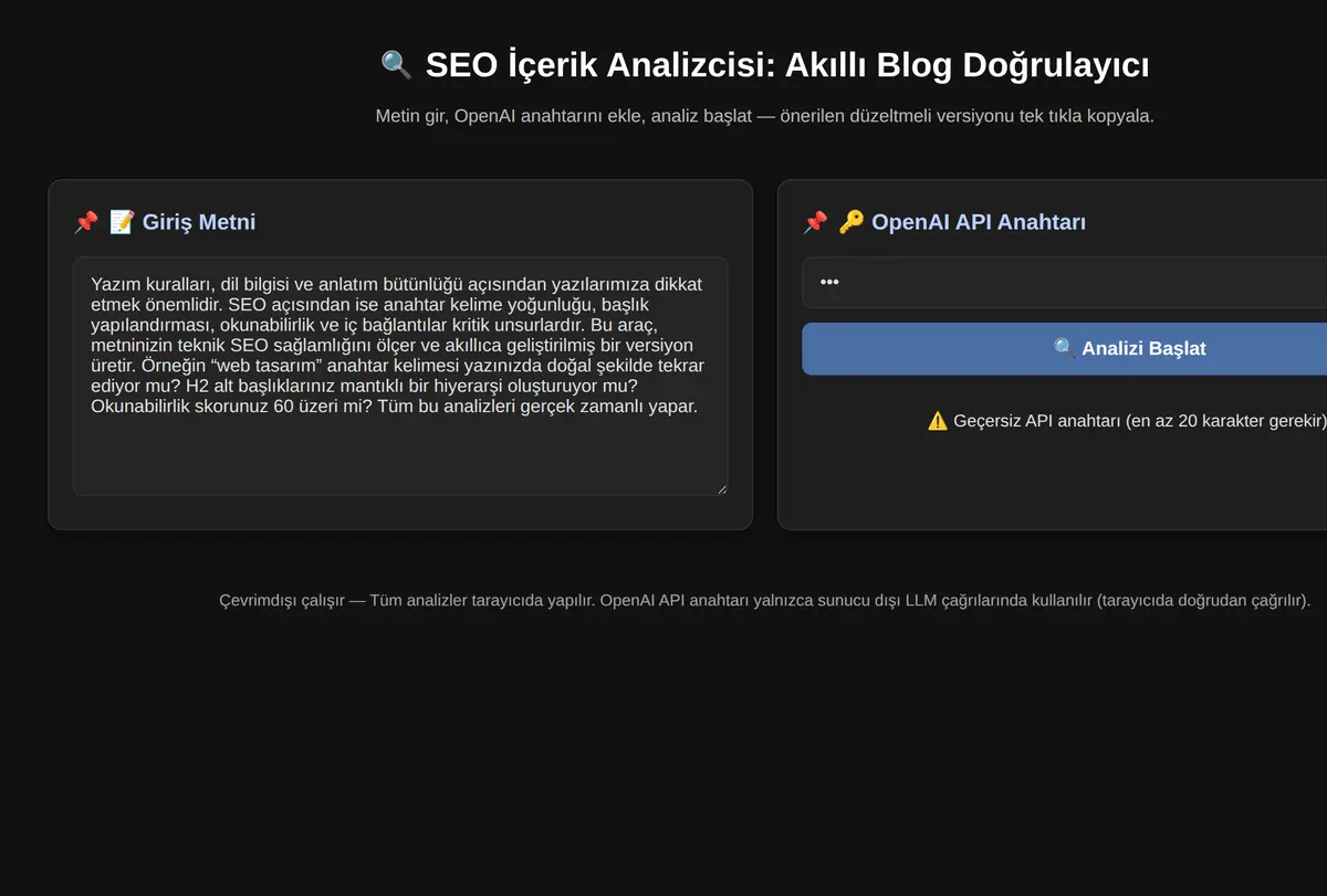 SEO İçerik Analizcisi: Akıllı Blog Doğrulayıcı ekran görüntüsü