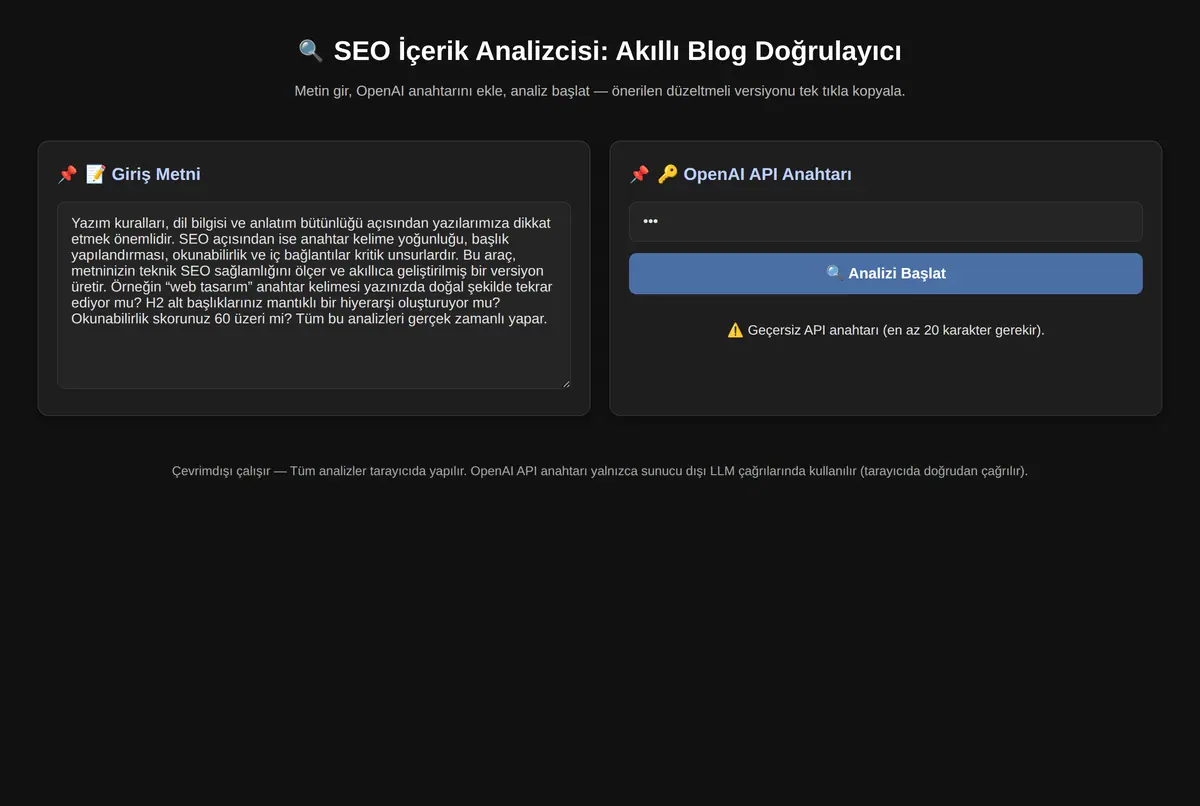 SEO İçerik Analizcisi: Akıllı Blog Doğrulayıcı ekran görüntüsü 3