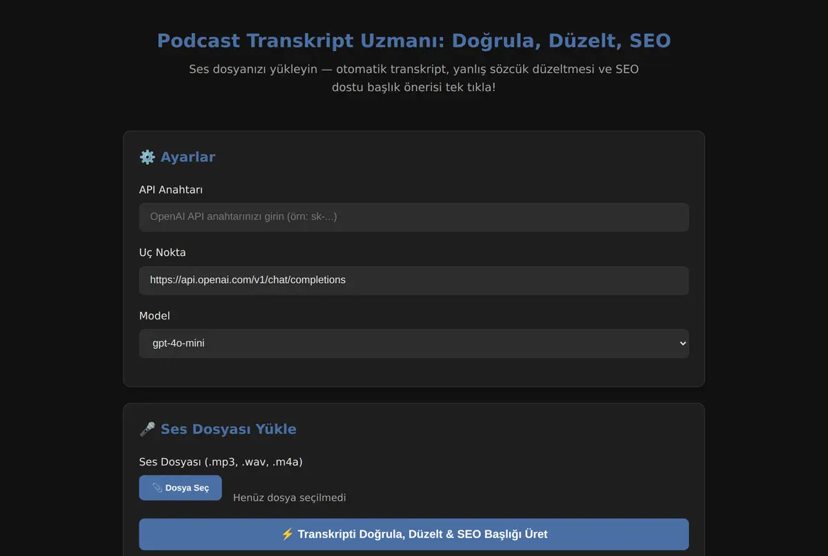 Podcast Transkript Uzmanı: Doğrula, Düzelt, SEO ekran görüntüsü 2