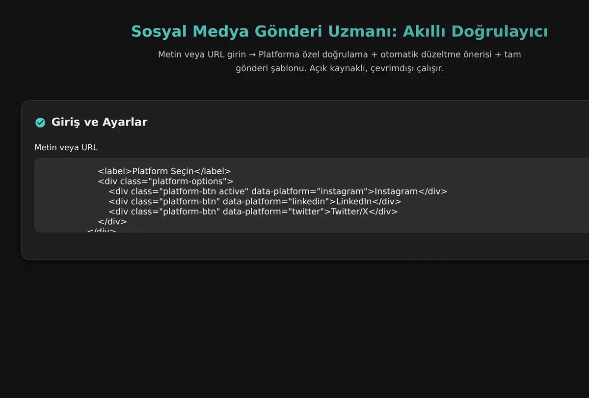 Sosyal Medya Gönderi Uzmanı: Akıllı Doğrulayıcı ekran görüntüsü