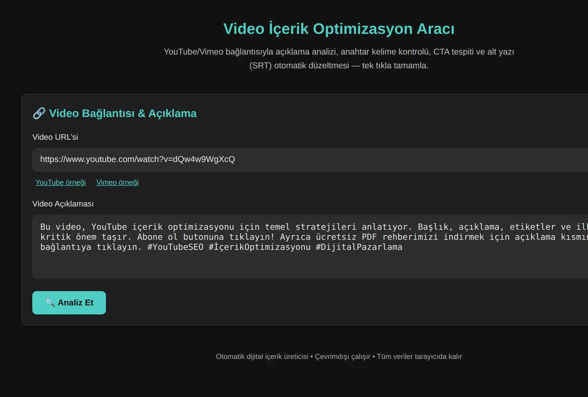Video İçerik Optimizasyon Aracı ekran görüntüsü