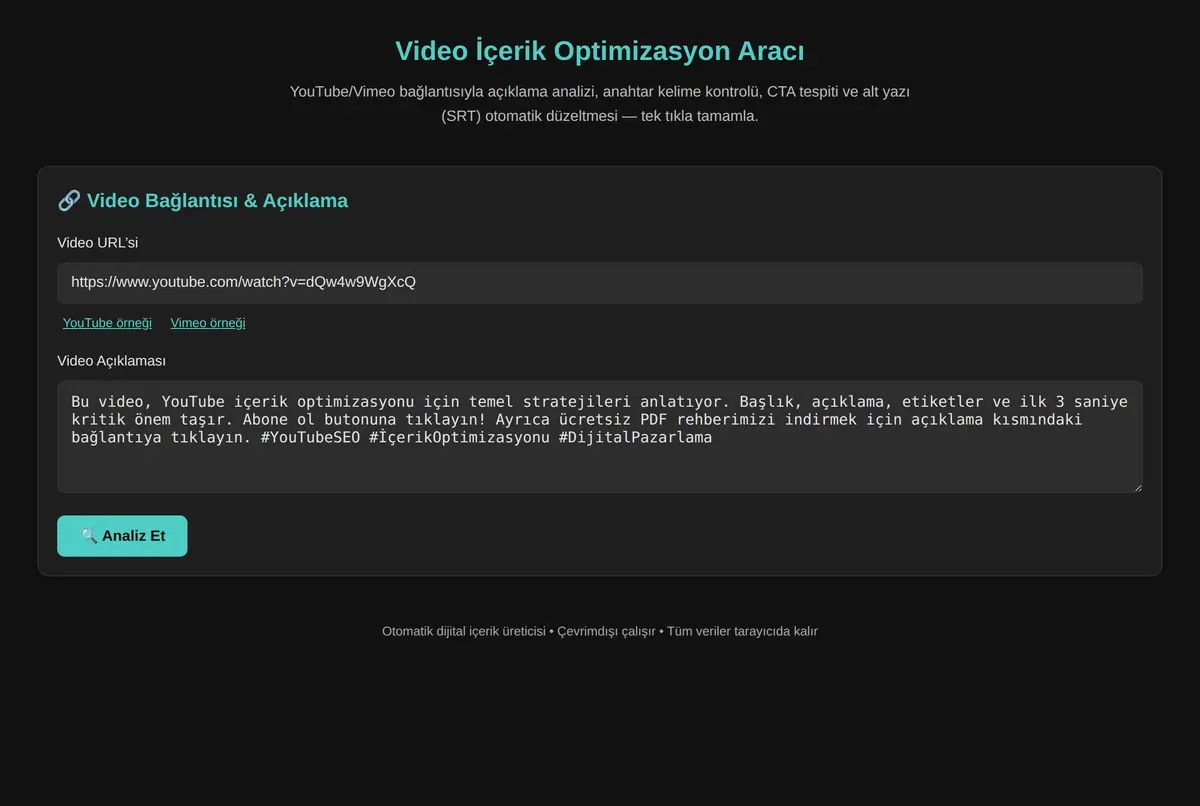 Video İçerik Optimizasyon Aracı ekran görüntüsü 2