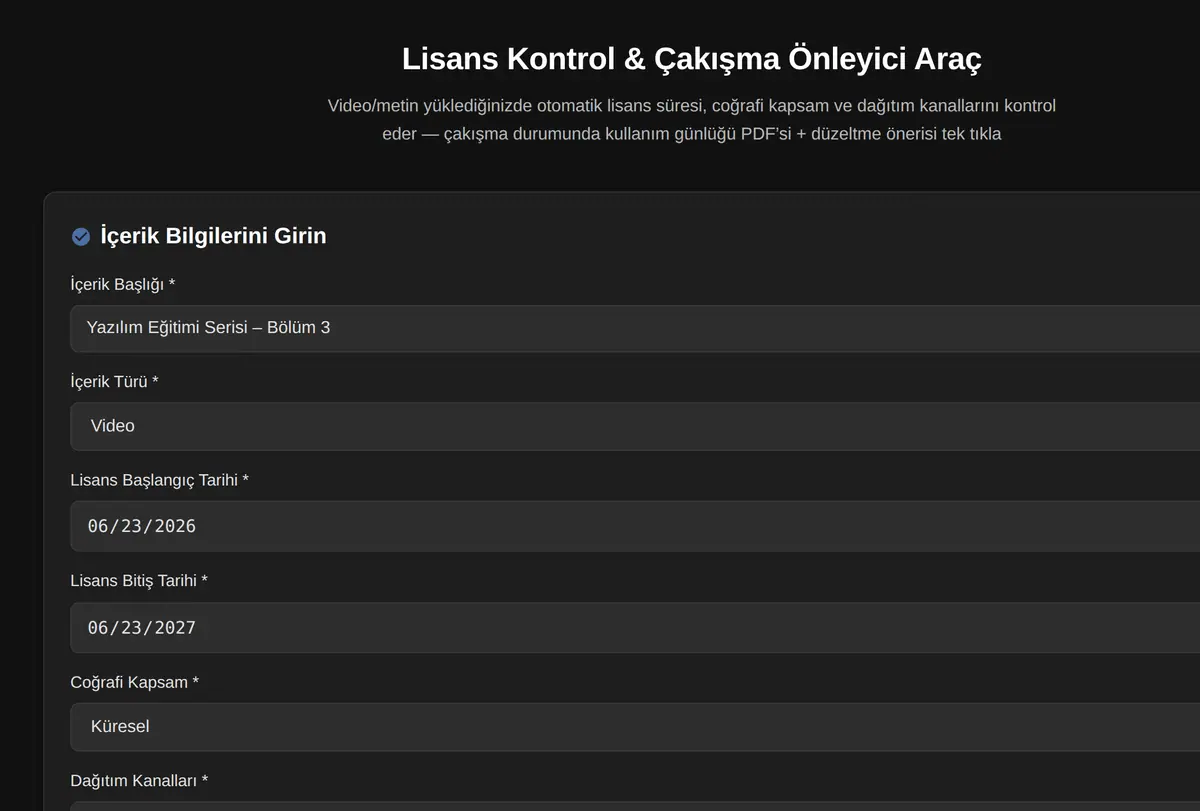 Lisans Kontrol & Çakışma Önleyici Araç ekran görüntüsü