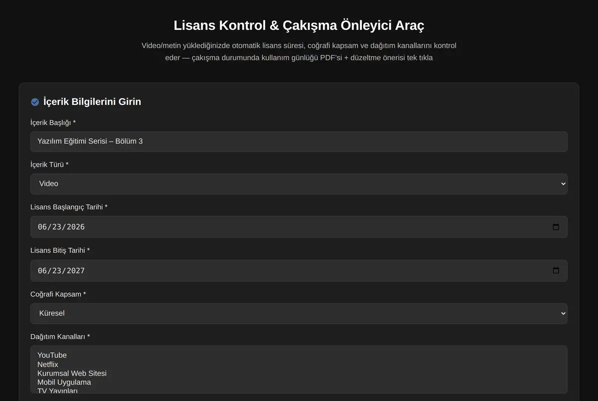 Lisans Kontrol & Çakışma Önleyici Araç ekran görüntüsü 2