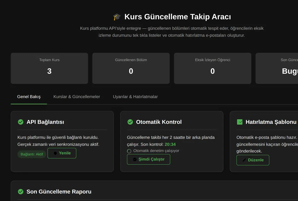 Kurs Güncelleme Takip Aracı ekran görüntüsü