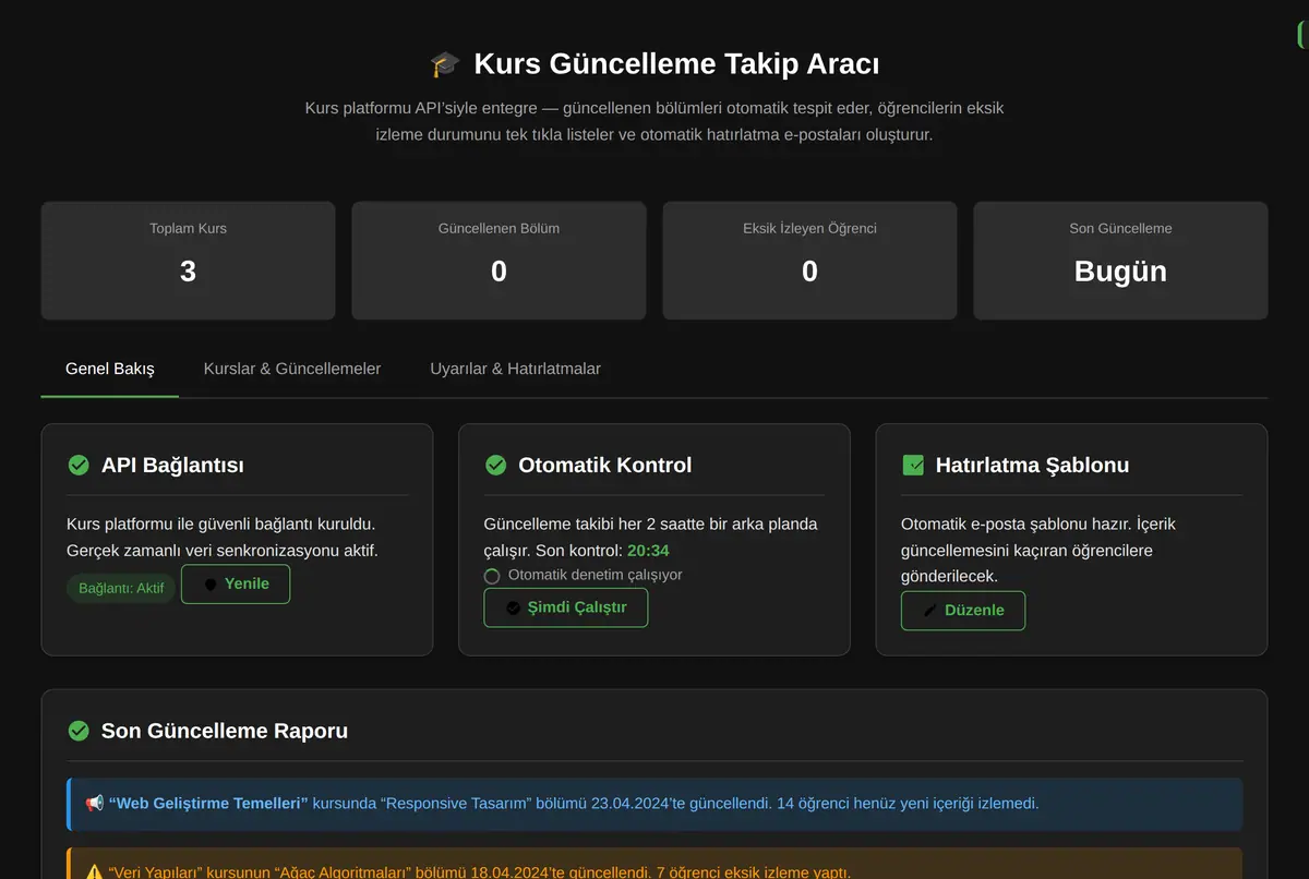 Kurs Güncelleme Takip Aracı ekran görüntüsü 2