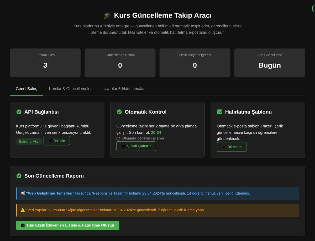 Kurs Güncelleme Takip Aracı ekran görüntüsü 3