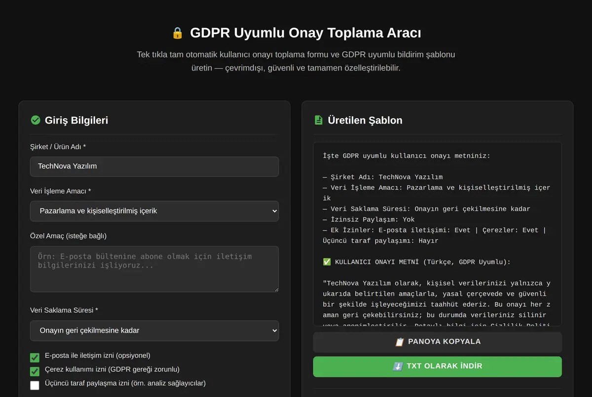 GDPR Uyumlu Onay Toplama Aracı ekran görüntüsü 2