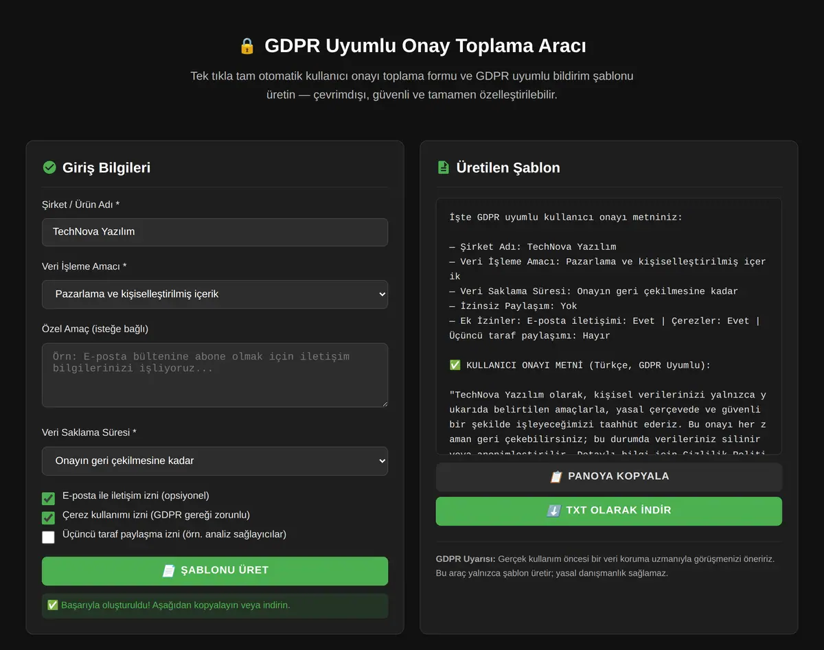 GDPR Uyumlu Onay Toplama Aracı ekran görüntüsü 3
