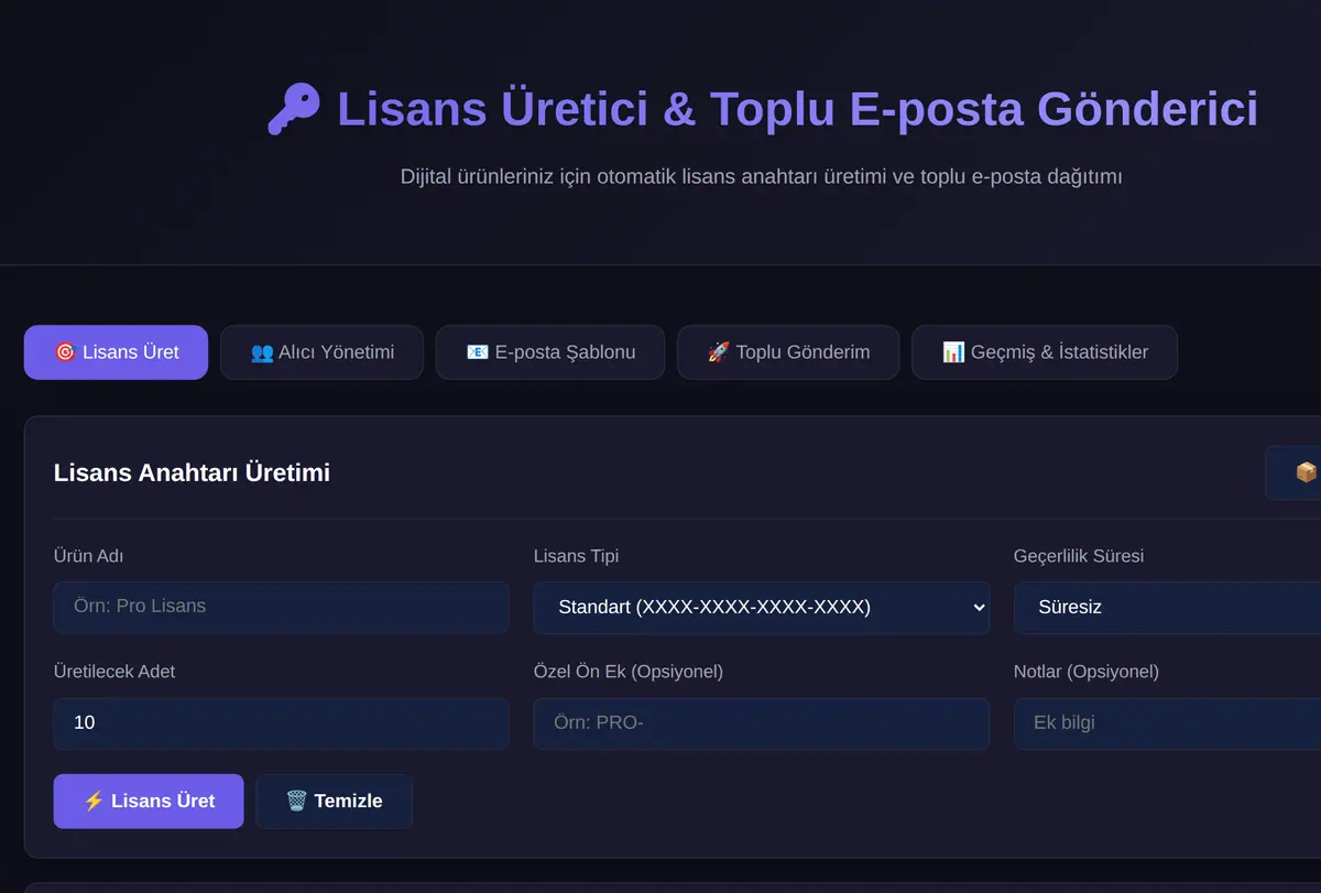 Lisans Üretici & Toplu E-posta Gönderici ekran görüntüsü
