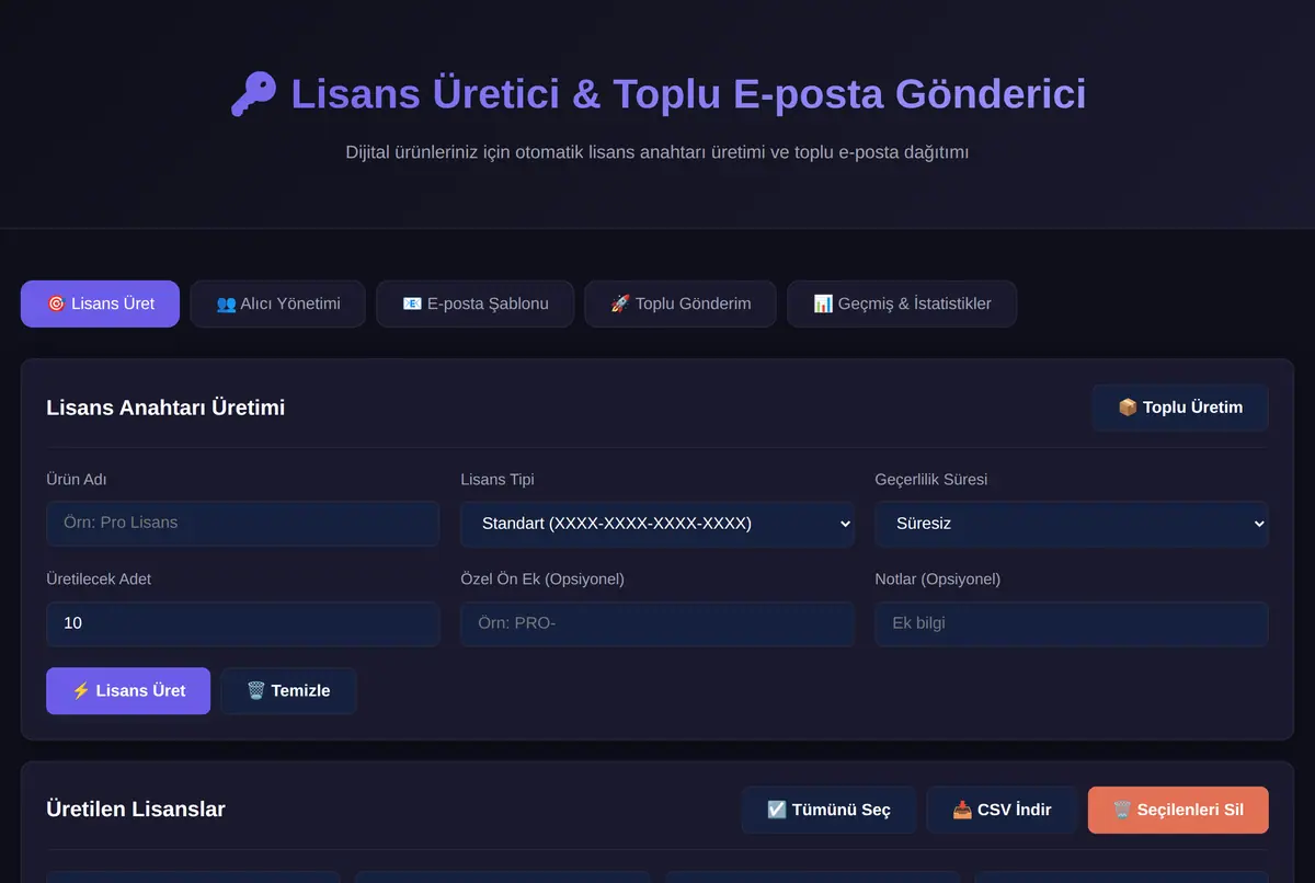 Lisans Üretici & Toplu E-posta Gönderici ekran görüntüsü 2