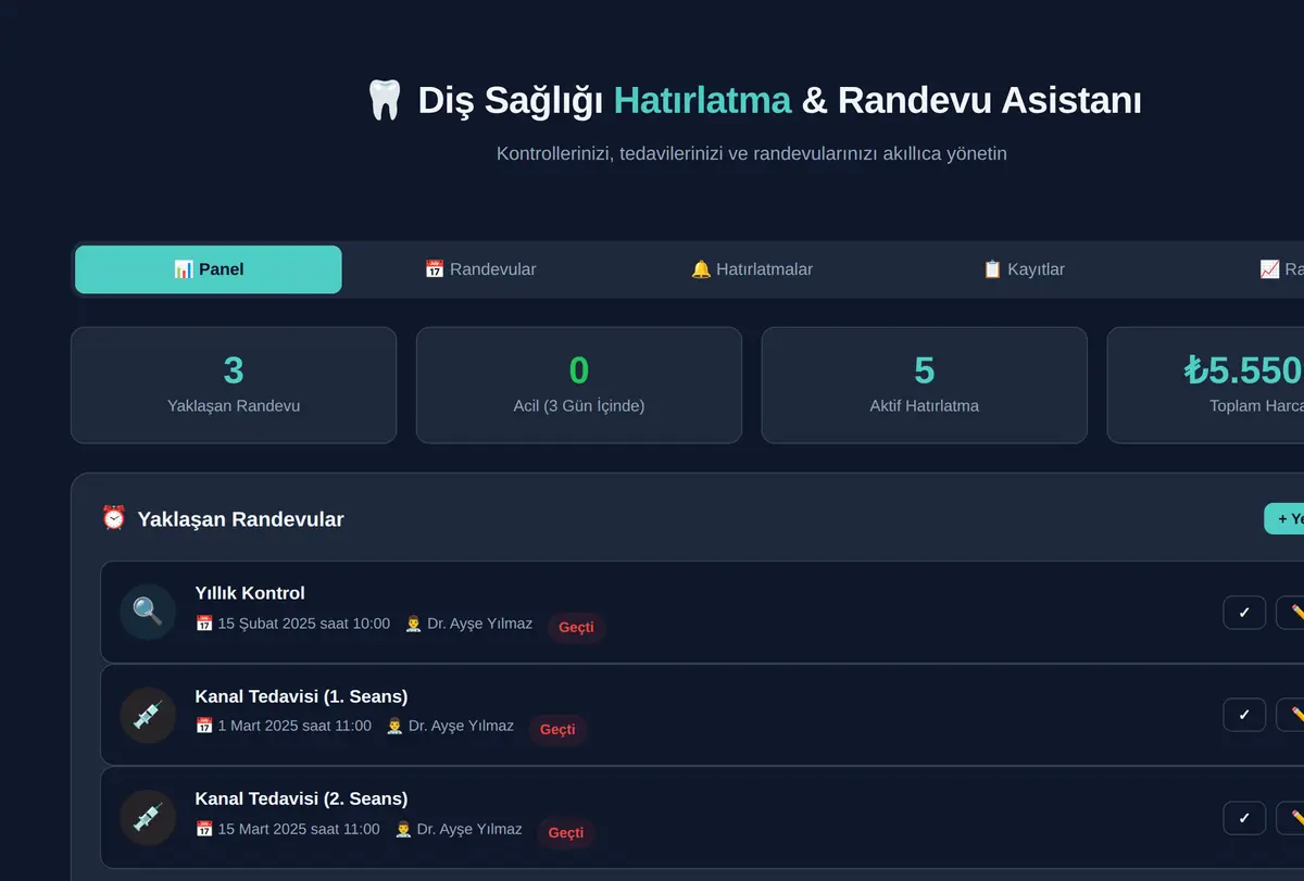 Diş Sağlığı Hatırlatma & Randevu Asistanı ekran görüntüsü