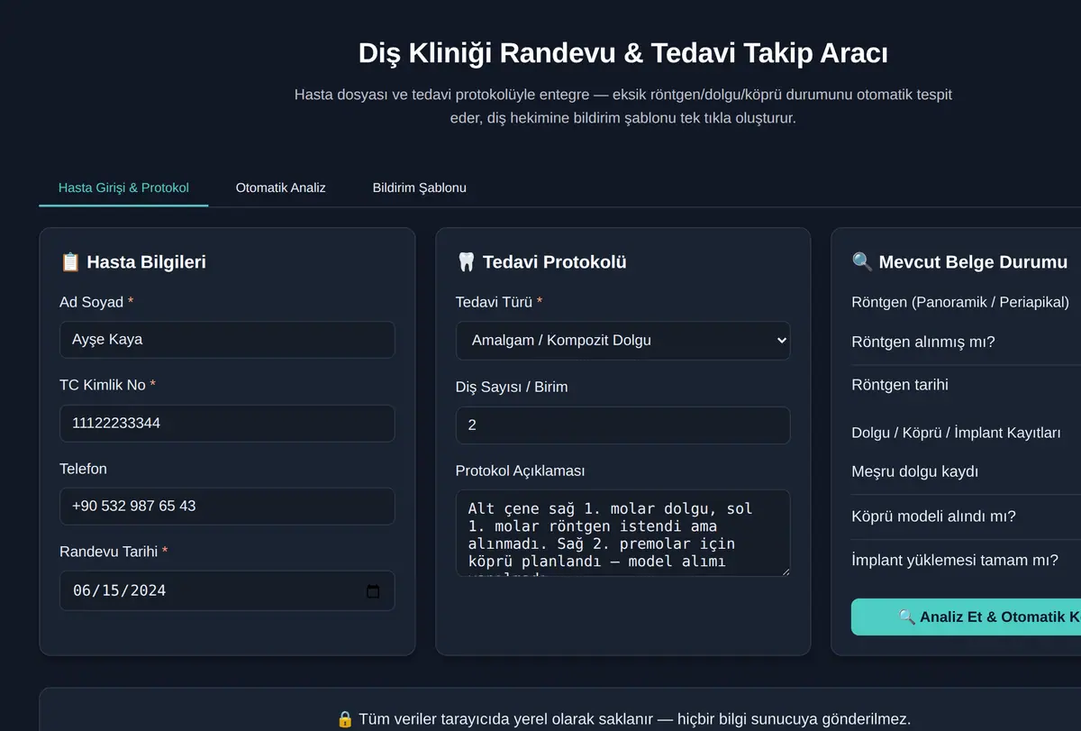 Diş Kliniği Randevu & Tedavi Takip Aracı ekran görüntüsü