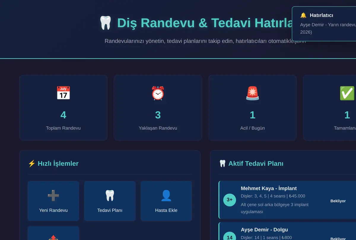 Diş Randevu & Tedavi Hatırlatıcı ekran görüntüsü