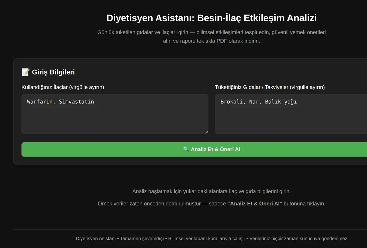 Diyetisyen Asistanı: Besin-İlaç Etkileşim Analizi ekran görüntüsü