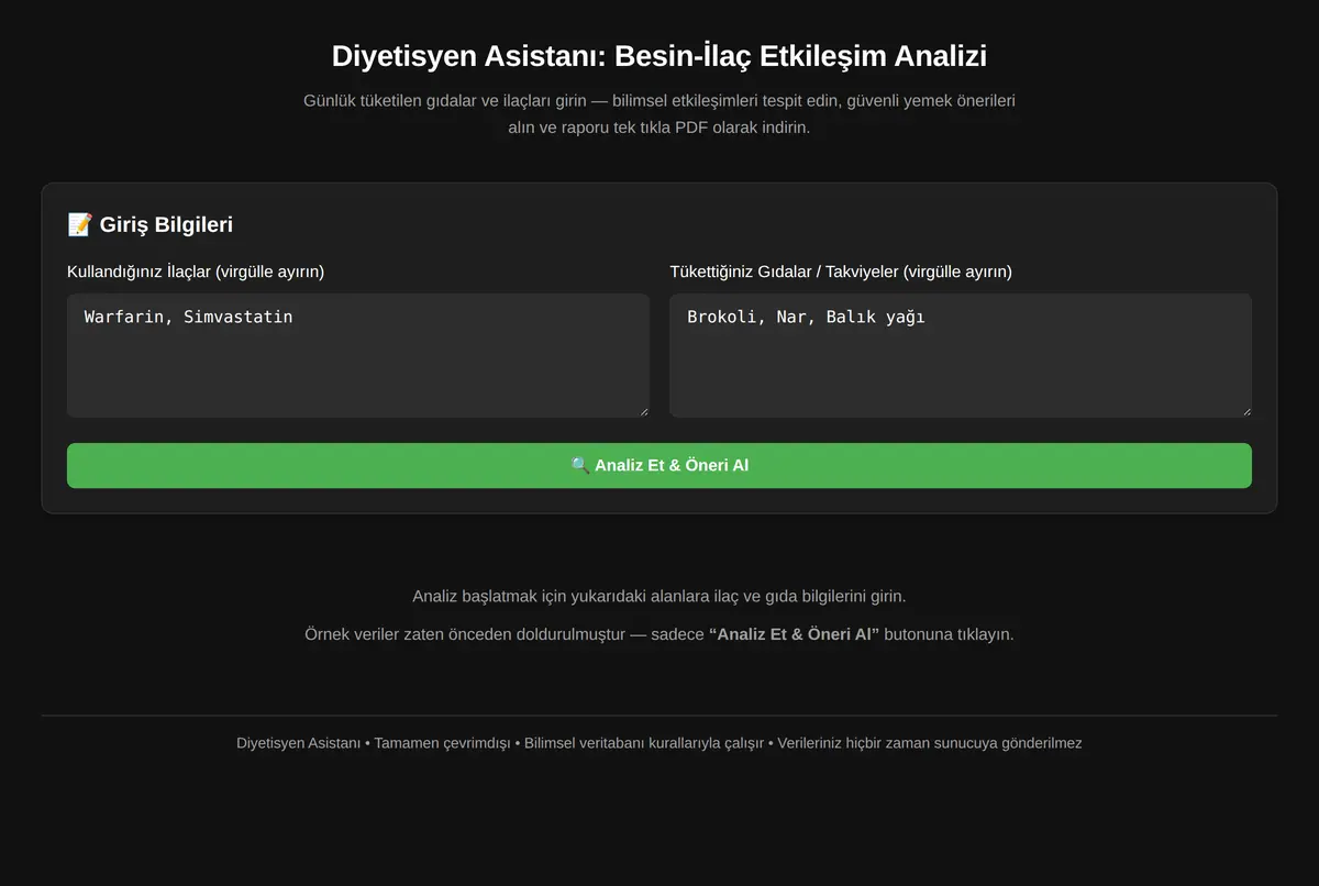 Diyetisyen Asistanı: Besin-İlaç Etkileşim Analizi ekran görüntüsü 2
