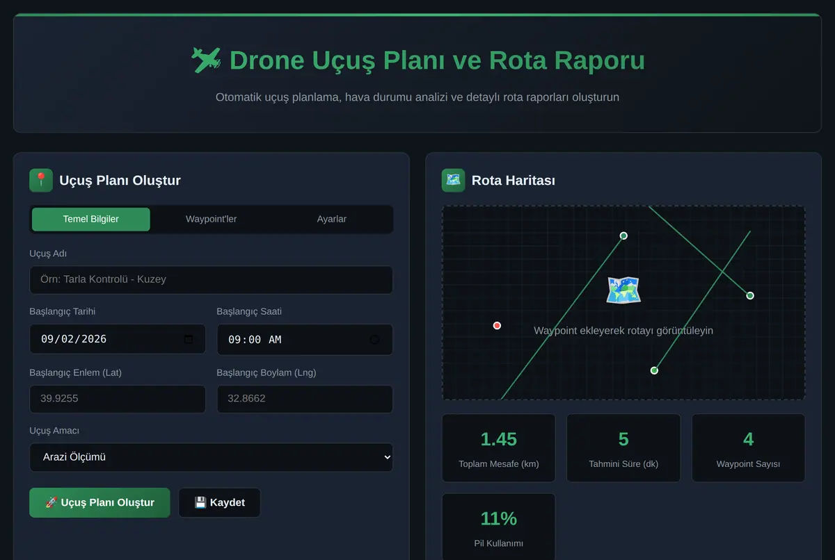 Drone Uçuş Planı ve Rota Raporu ekran görüntüsü 2