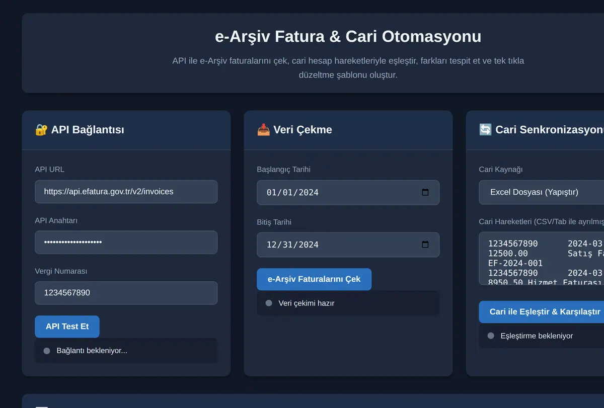 e-Arşiv Fatura & Cari Otomasyonu ekran görüntüsü