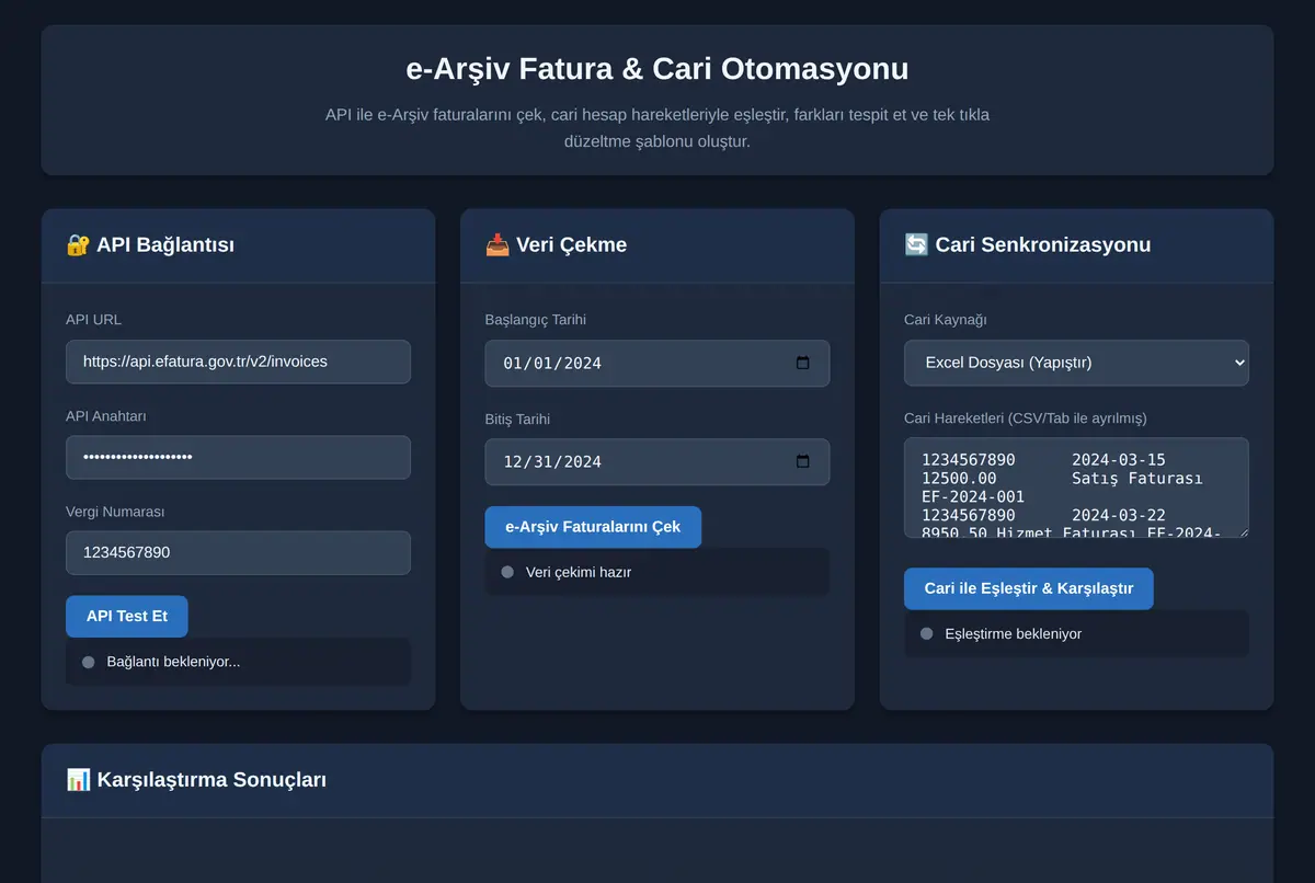 e-Arşiv Fatura & Cari Otomasyonu ekran görüntüsü 2