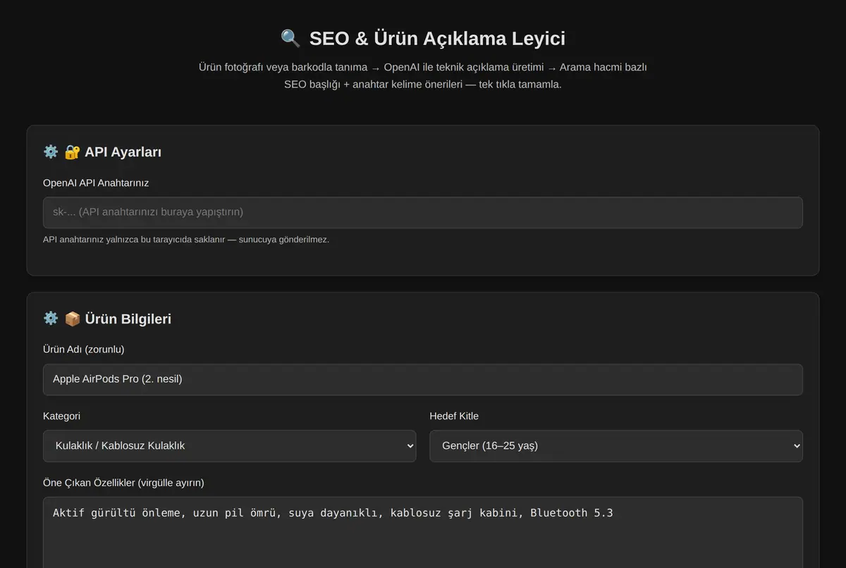 SEO & Ürün Açıklama Leyici ekran görüntüsü 2