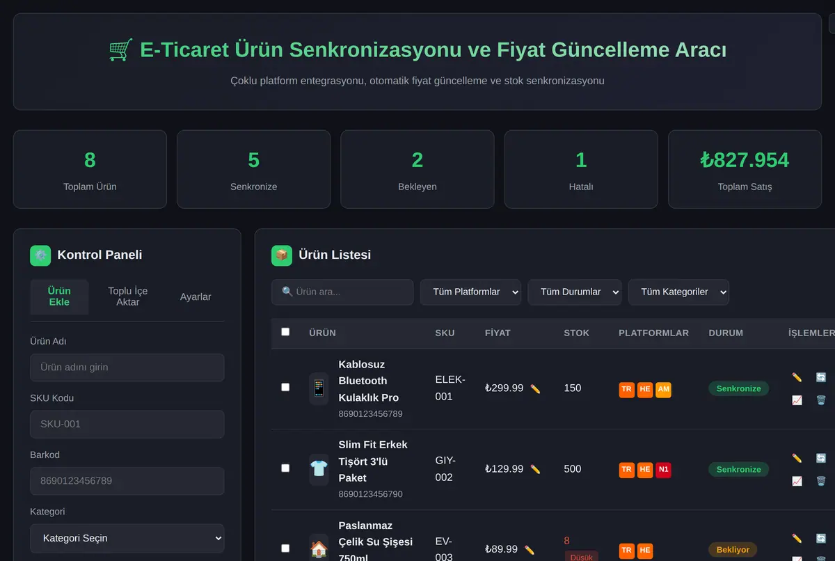 E-Ticaret Ürün Senkronizasyonu ve Fiyat Güncelleme Aracı ekran görüntüsü 2