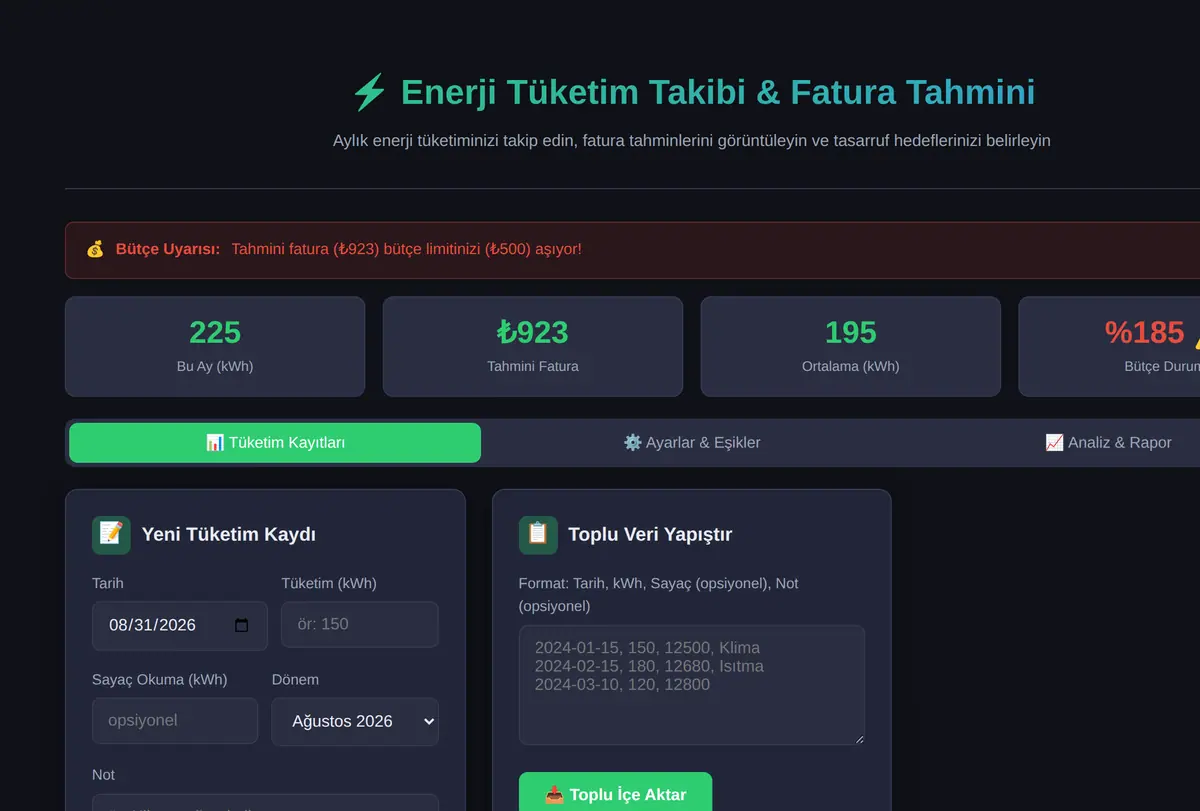 Enerji Tüketim Takibi & Fatura Tahmini ekran görüntüsü