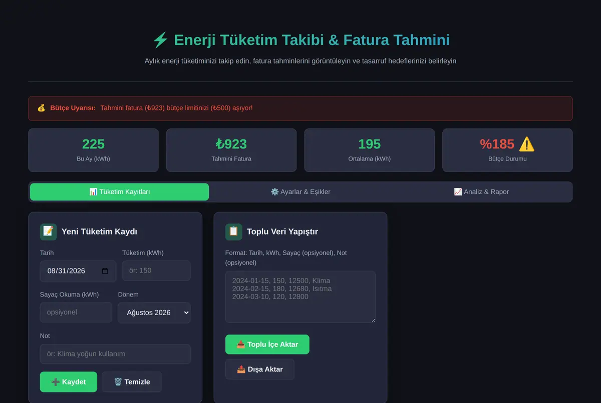 Enerji Tüketim Takibi & Fatura Tahmini ekran görüntüsü 2