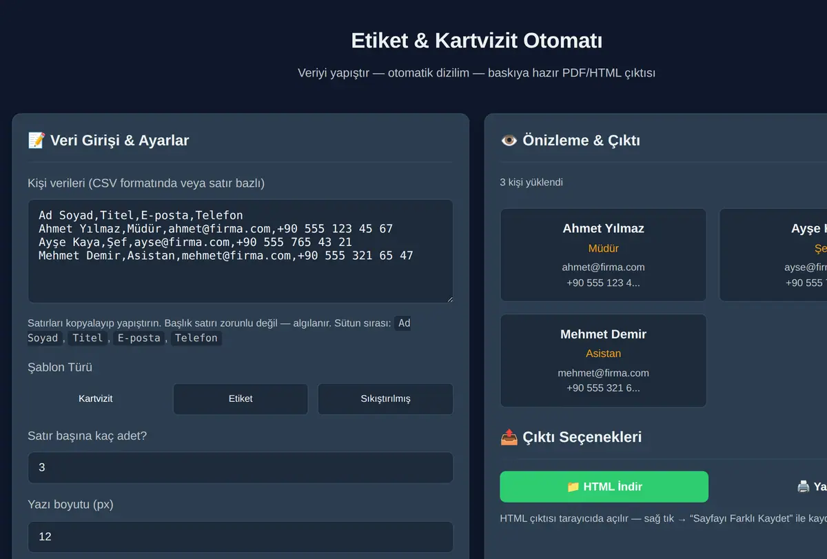 Etiket & Kartvizit Otomatı ekran görüntüsü