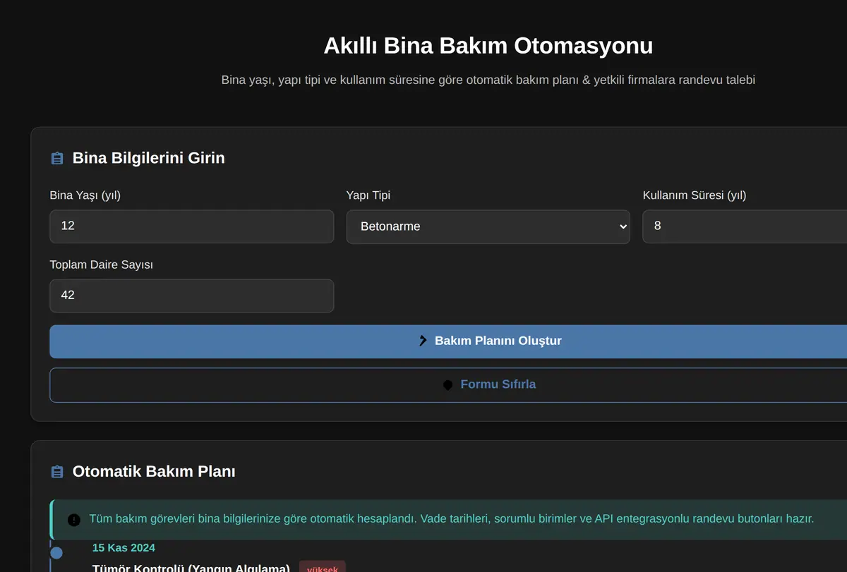 Akıllı Bina Bakım Otomasyonu ekran görüntüsü