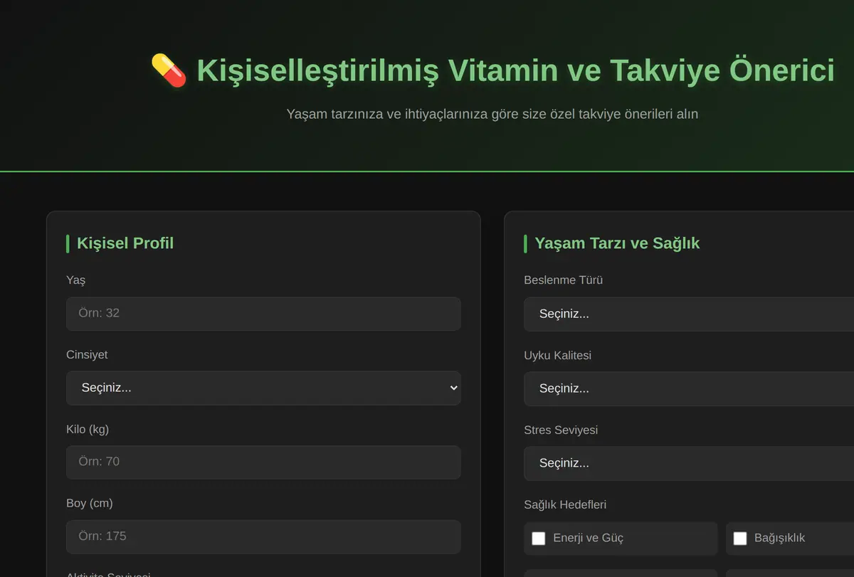 Kişiselleştirilmiş Vitamin ve Takviye Önerici ekran görüntüsü