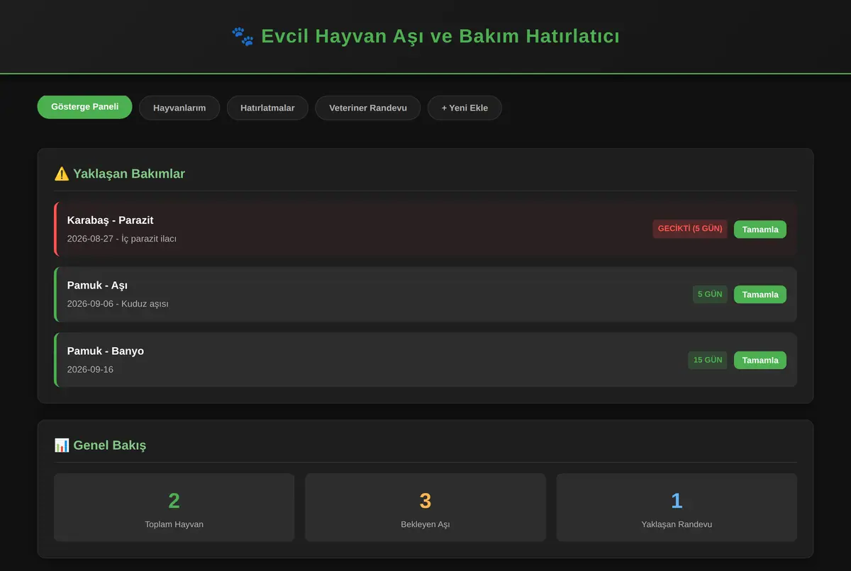 Evcil Hayvan Aşı ve Bakım Hatırlatıcı ekran görüntüsü 2