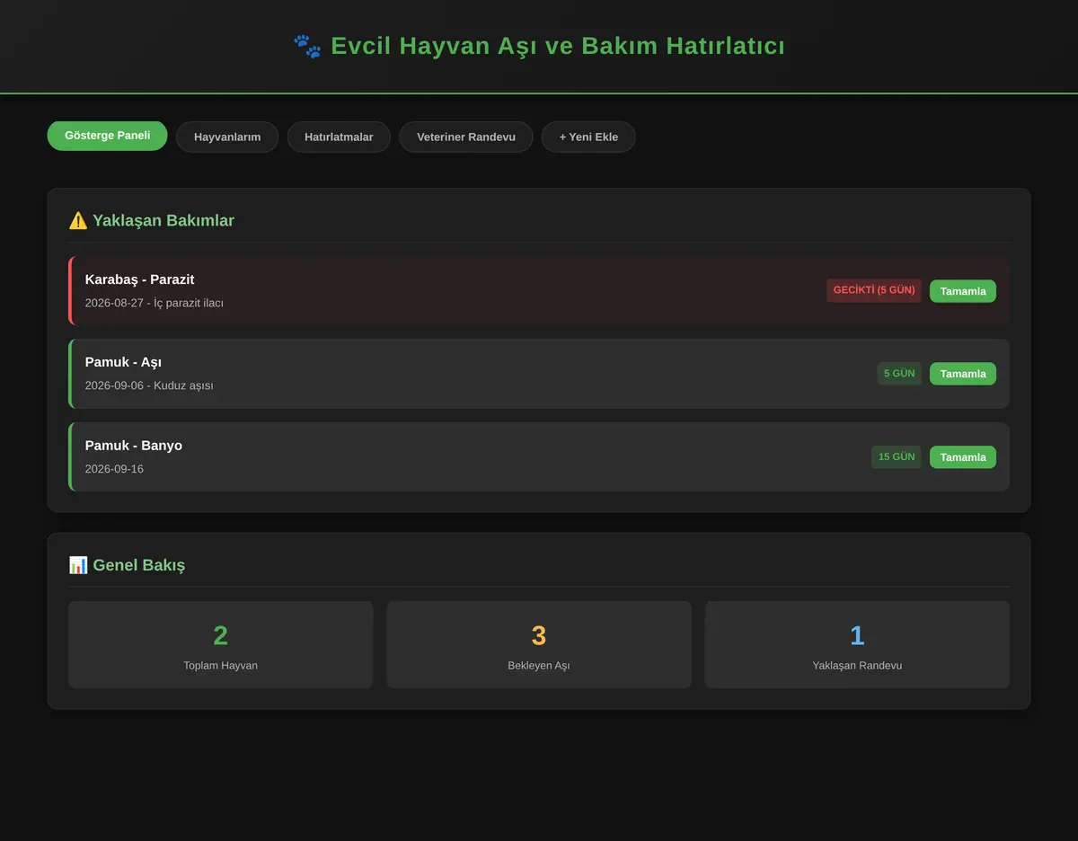Evcil Hayvan Aşı ve Bakım Hatırlatıcı ekran görüntüsü 3