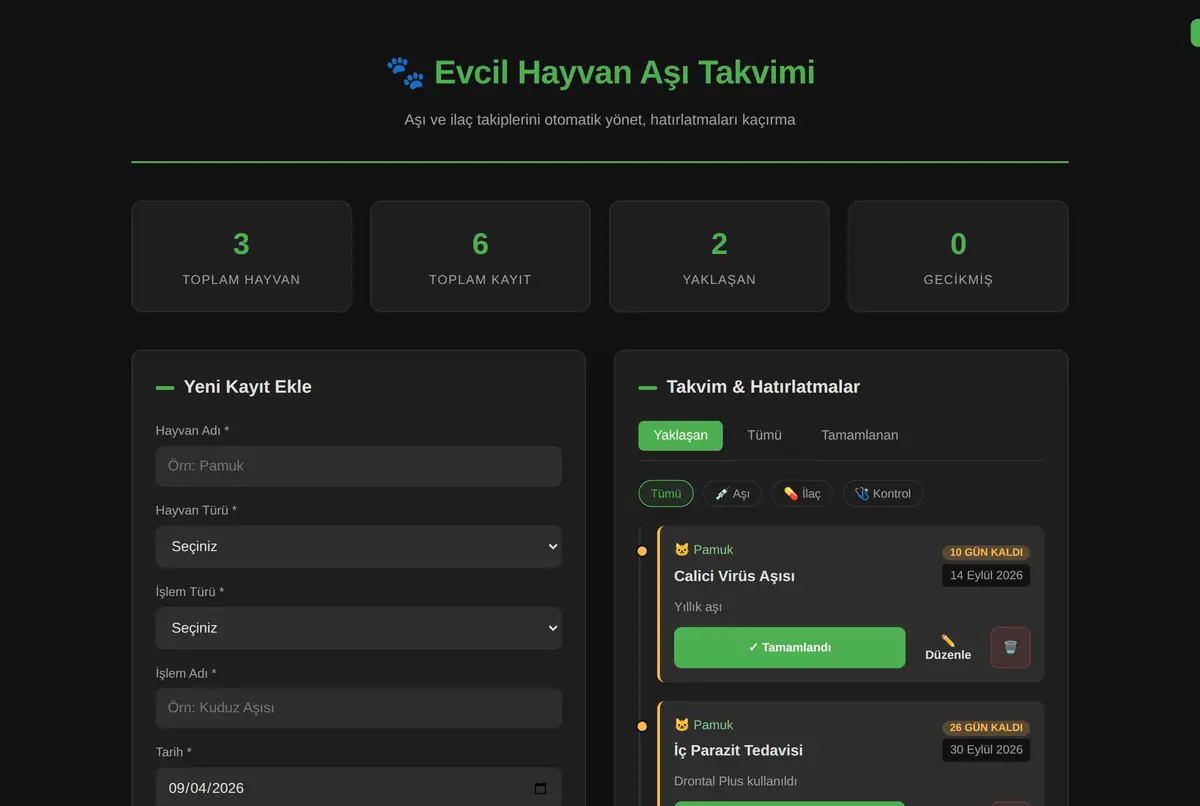 Evcil Hayvan Aşı Takvimi ve Hatırlatıcı ekran görüntüsü 2