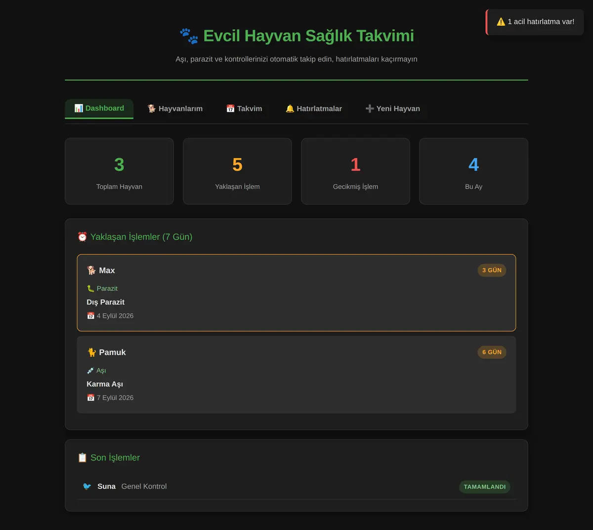 Evcil Hayvan Sağlık Takvimi ve Hatırlatıcı ekran görüntüsü 3