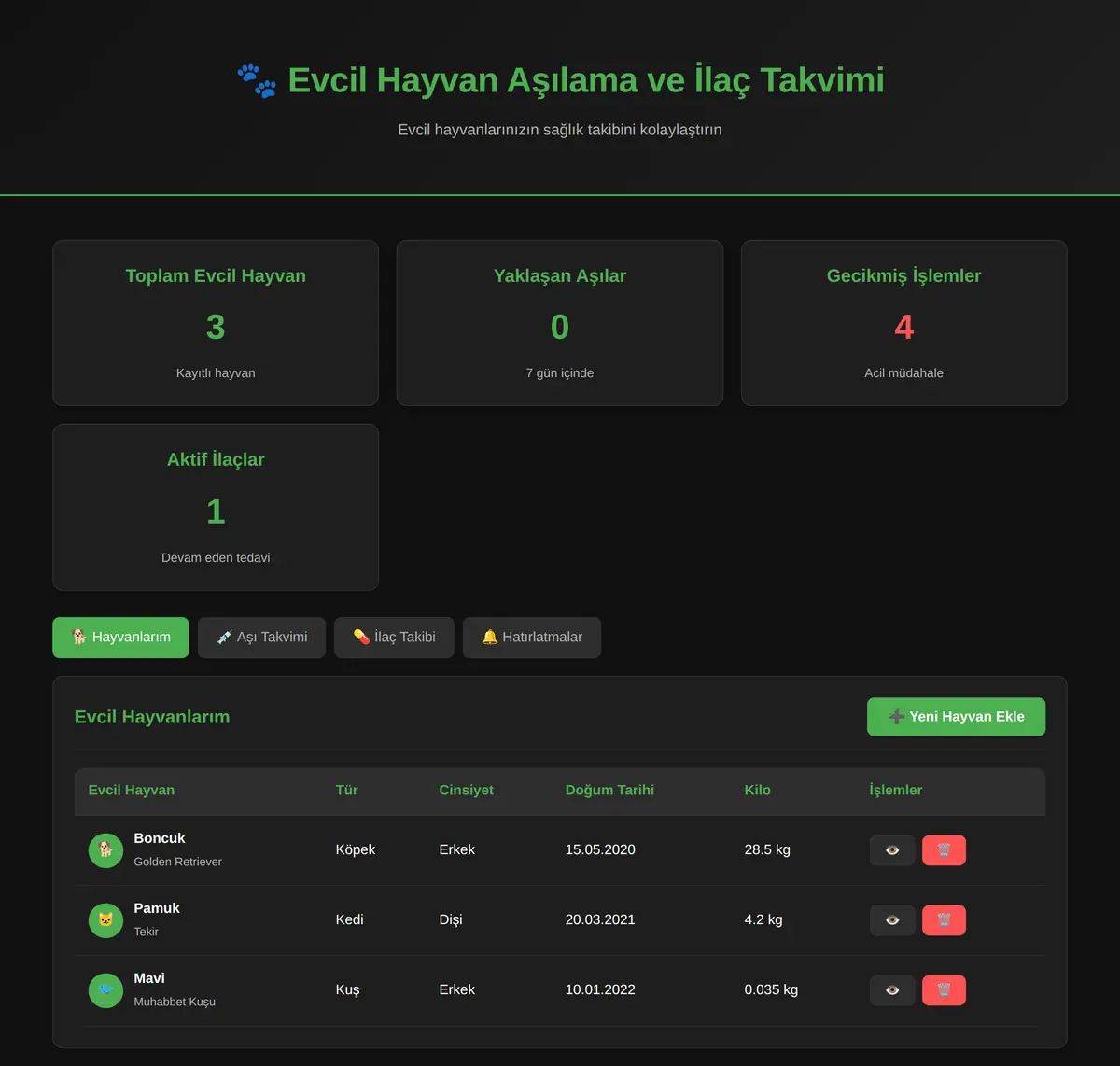 Evcil Hayvan Aşılama ve İlaç Takvimi ekran görüntüsü 3