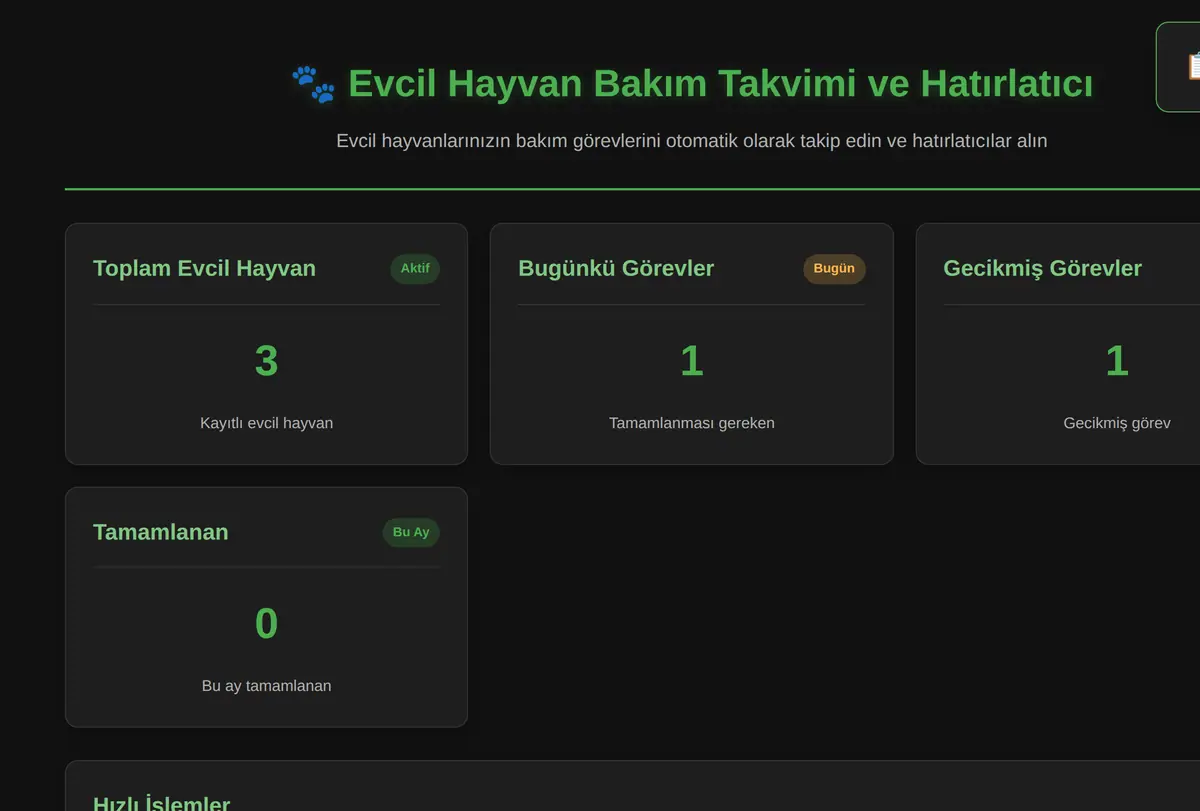 Evcil Hayvan Bakım Takvimi ve Hatırlatıcı ekran görüntüsü